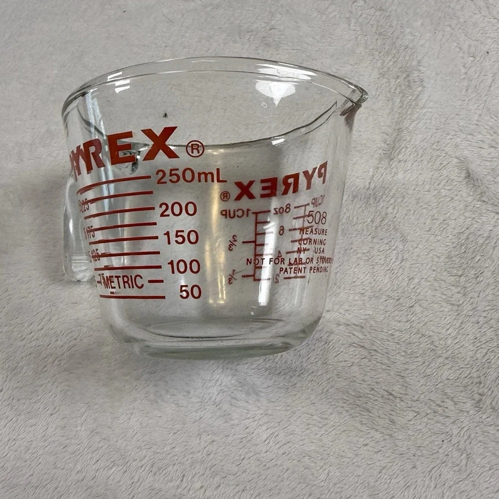 Vintage Pyrex 508 1 Cup Glass Measuring Cup Red Lettering USA Corning Metric